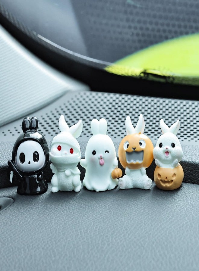 YGMONER Mini Bunny Figurines - 5 Pack Halloween Car Dashboard Decorations Pumpkin, Ghost & Mummy Rabbit Set Cute Vehicle Accents (Bunny) - Image 3