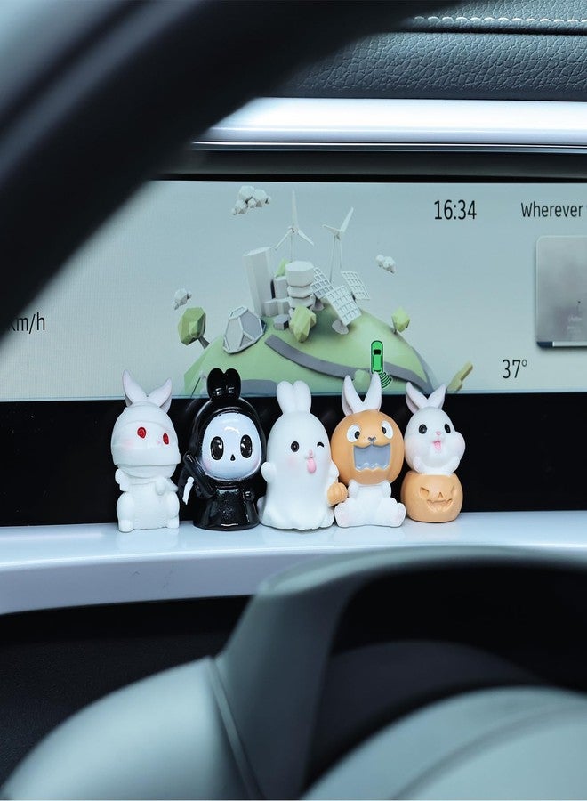 YGMONER Mini Bunny Figurines - 5 Pack Halloween Car Dashboard Decorations Pumpkin, Ghost & Mummy Rabbit Set Cute Vehicle Accents (Bunny) - Image 1
