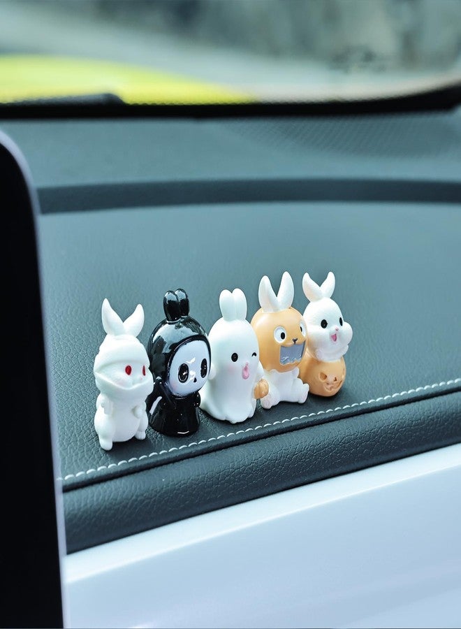 YGMONER Mini Bunny Figurines - 5 Pack Halloween Car Dashboard Decorations Pumpkin, Ghost & Mummy Rabbit Set Cute Vehicle Accents (Bunny) - Image 2