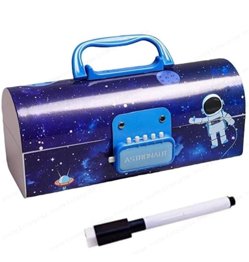 Invite Enterprise Invite Kids Pen & Pencil Box - Suitcase Style Password Lock Pencil Case | Multi-Layer Stationery Organizer for Boys & Girls | Return Gift Item for Kids (School Supplies) (APB - Space Blue) - Image 1