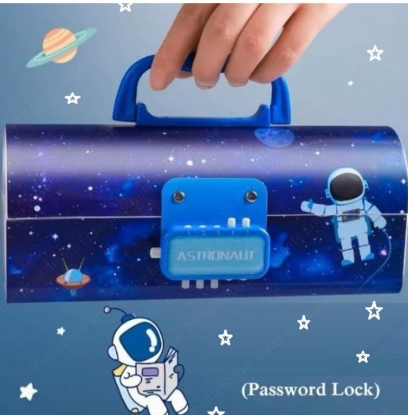 Invite Enterprise Invite Kids Pen & Pencil Box - Suitcase Style Password Lock Pencil Case | Multi-Layer Stationery Organizer for Boys & Girls | Return Gift Item for Kids (School Supplies) (APB - Space Blue) - Image 4