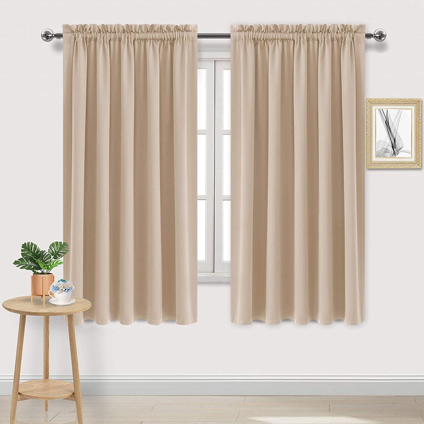 DWCN Blackout Curtains for Bedroom Rod Pocket Thermal Insulated Noise Reducing Noise Reducing Drapes for Living Room W 60 x L 63 Inch 2 Panels Beige
