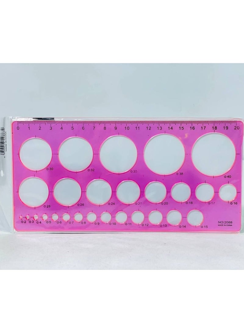 Circle ruler The ruler that has all the sizes of circles and each circle has its own diameter The plastic ruler and the circles Ruler length: 20 cm Bag: 4 pieces - Image 1