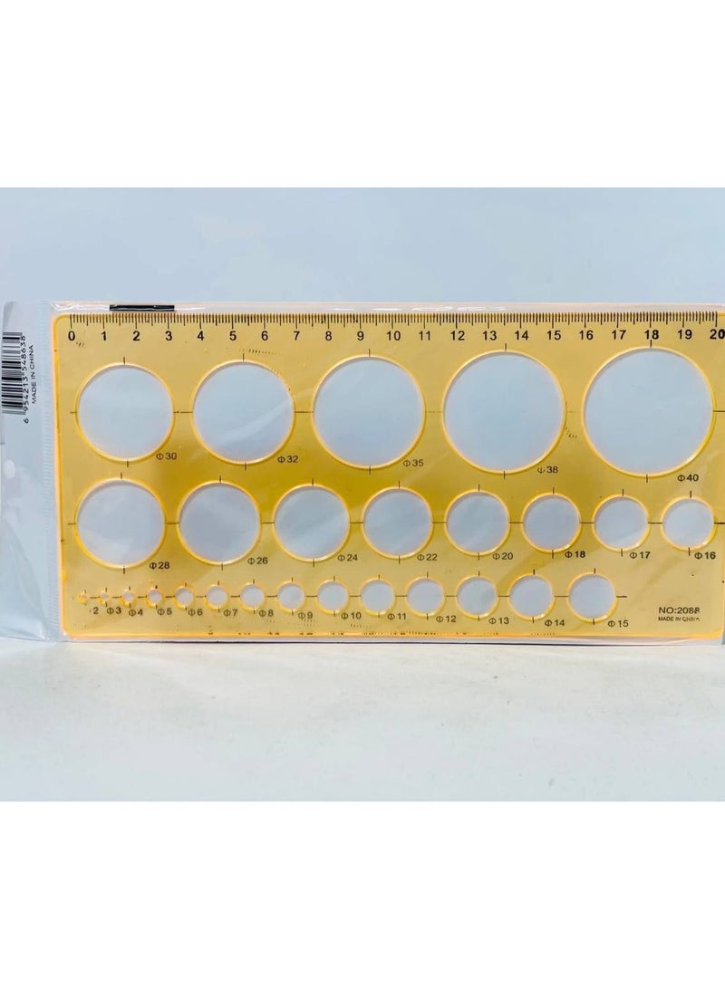 Circle ruler The ruler that has all the sizes of circles and each circle has its own diameter The plastic ruler and the circles Ruler length: 20 cm Bag: 4 pieces - Image 2