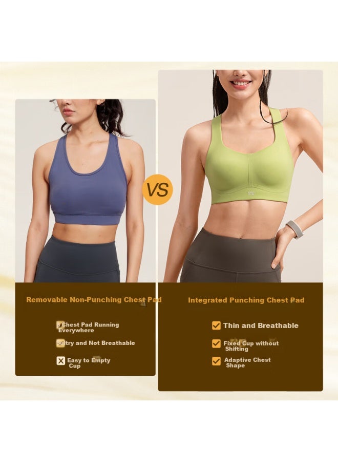 Vfu Sports Bra High Impact Workout Top Quick Dry Running Tank Top Lime Brown M - Image 3