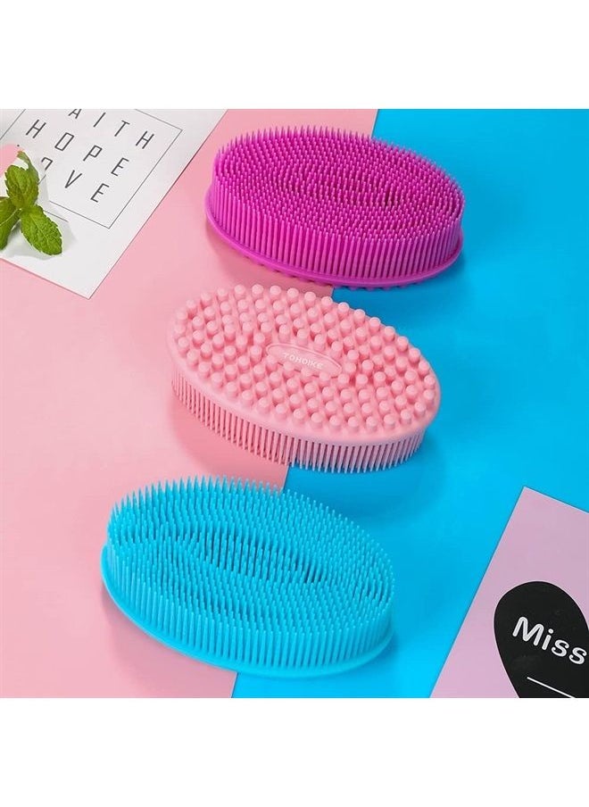Silicone Body Scrubber Loofah - Set of 3 Soft Exfoliating Body Bath Shower Scrubber Loofah Brush for Sensitive Kids Women Men All Kinds of Skin