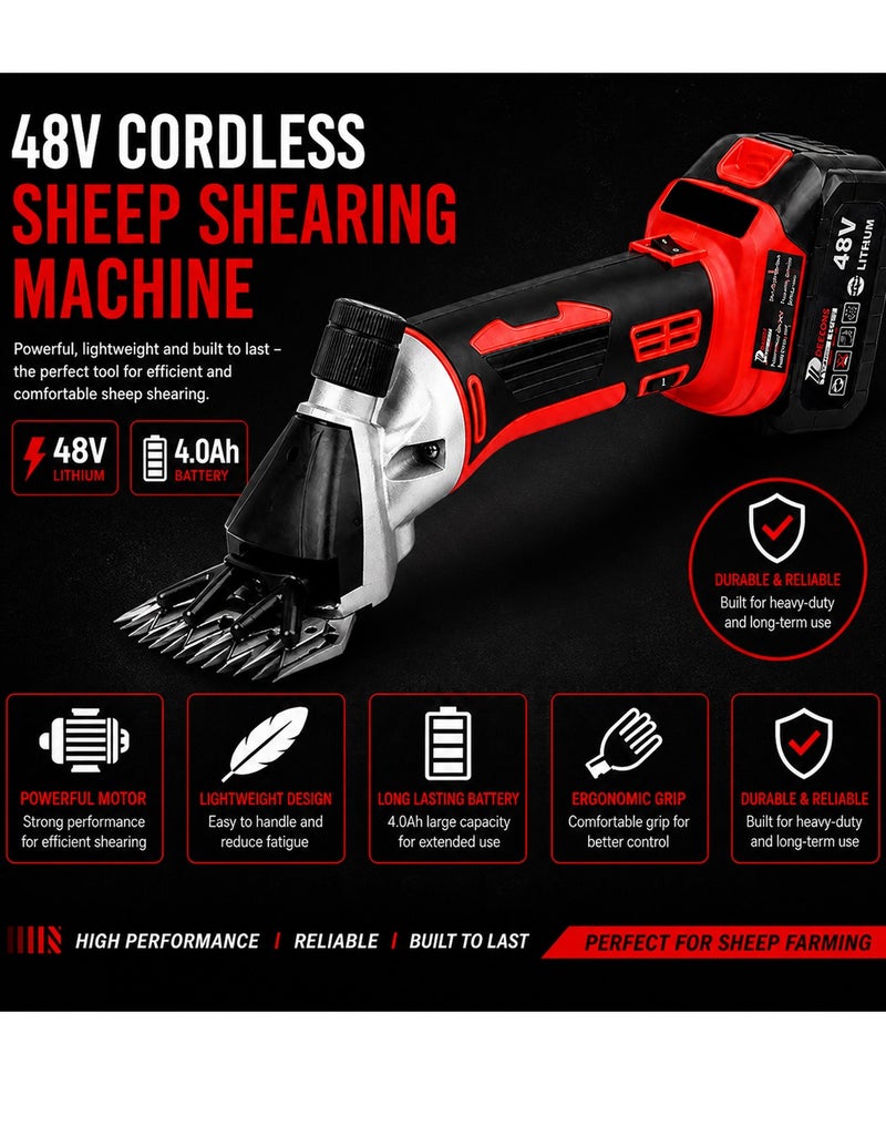 DEFAONS 48V Cordless Electric Sheep Shearing Machine with 2 Batteries, Portable Sheep Clipper Shears for Wool Trimming, Rechargeable Livestock Grooming Cutter, Heavy Duty Animal Hair Clipping Tool for Sheep Goat Farm Use - Image 3