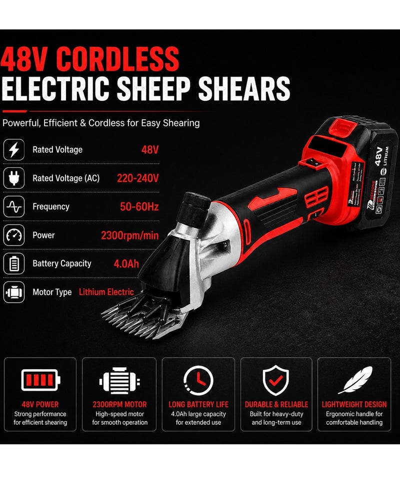 DEFAONS 48V Cordless Electric Sheep Shearing Machine with 2 Batteries, Portable Sheep Clipper Shears for Wool Trimming, Rechargeable Livestock Grooming Cutter, Heavy Duty Animal Hair Clipping Tool for Sheep Goat Farm Use - Image 2