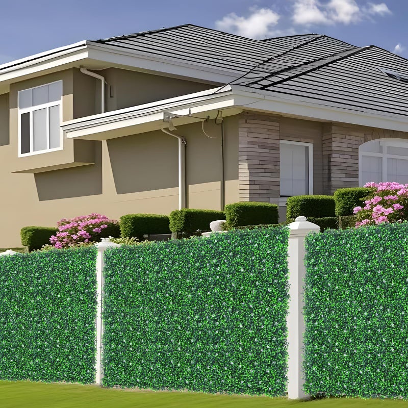 Grooy Artificial Boxwood Roll Panels with Flowers,40"x 120"(33.33 sq.ft) UV-Anti Faux Ivy Leaves Privacy Fence Screen Grass Wall Roll Panels for Indoor Home Decor and Outdoor Garden Backyard - Image 5
