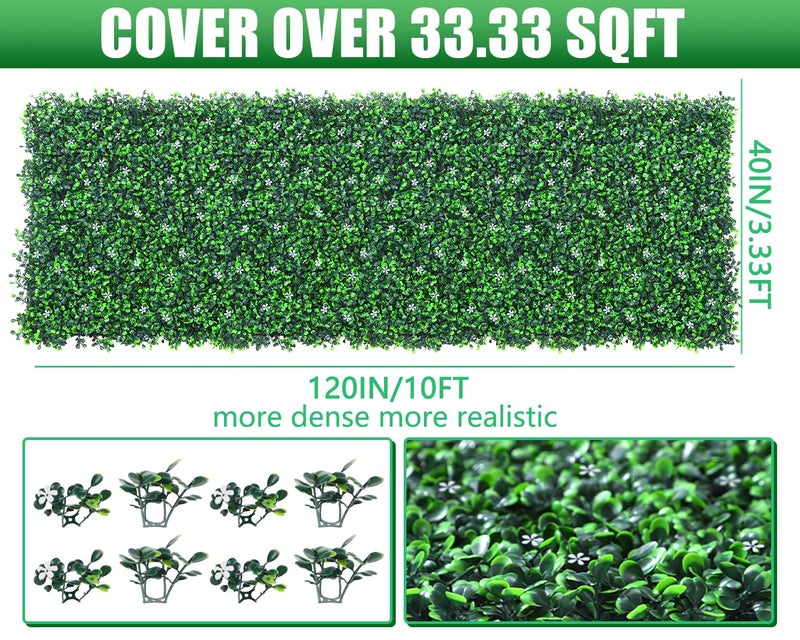 Grooy Artificial Boxwood Roll Panels with Flowers,40"x 120"(33.33 sq.ft) UV-Anti Faux Ivy Leaves Privacy Fence Screen Grass Wall Roll Panels for Indoor Home Decor and Outdoor Garden Backyard - Image 2