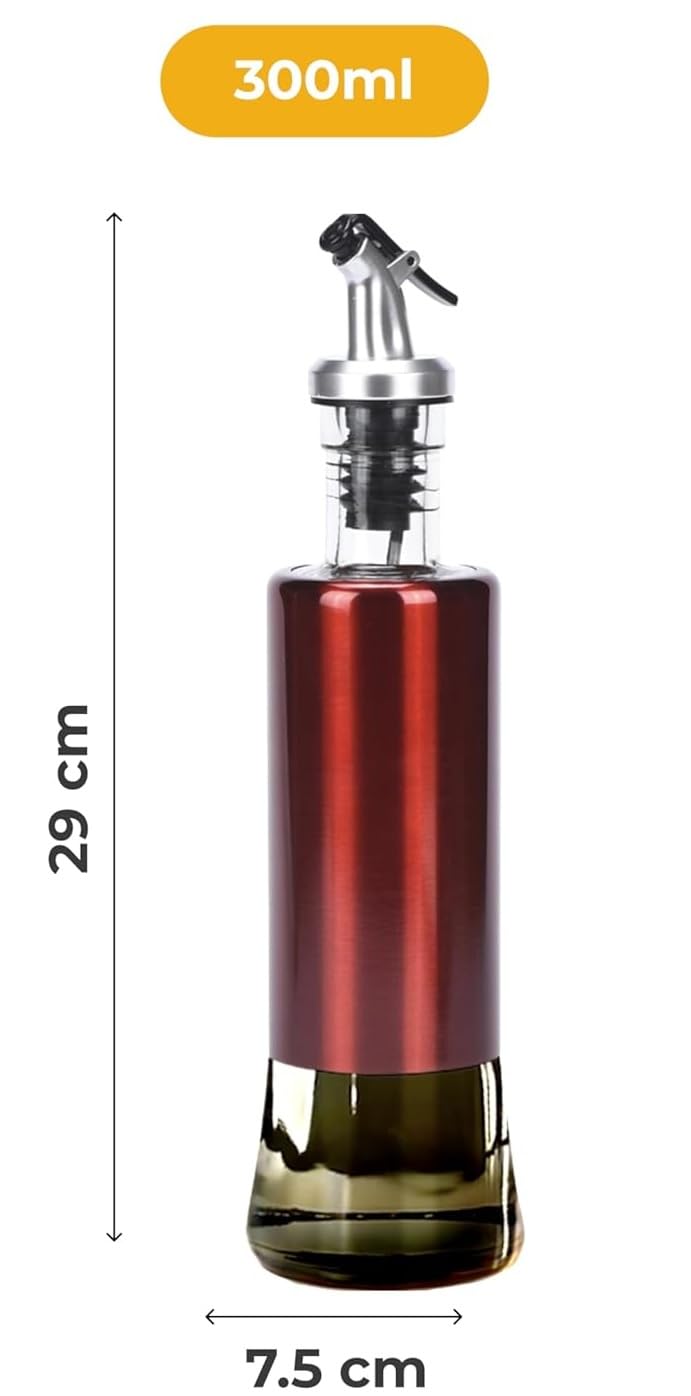 PERIZONE 300Ml Glass Oil Bottles with Steel Cover Seasoning Olive Oil Dispenser Cooking Salad Dressing Cruet Glass Vinegar Bottle for Kitchen Pack Of 1 Multicolor - Image 4