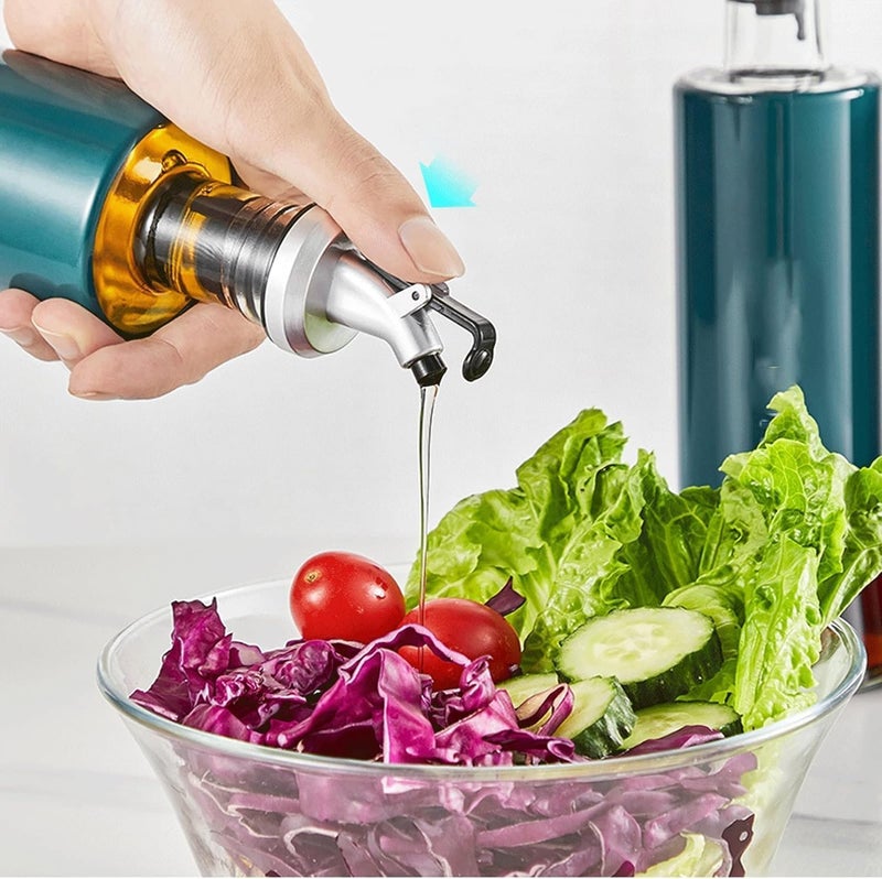 PERIZONE 300Ml Glass Oil Bottles with Steel Cover Seasoning Olive Oil Dispenser Cooking Salad Dressing Cruet Glass Vinegar Bottle for Kitchen Pack Of 1 Multicolor - Image 2
