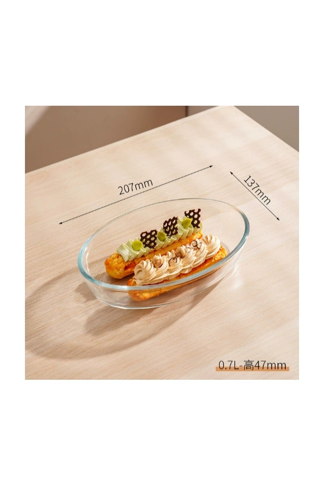 Rectangular Glass Baking Plate Heat Resistant Microwave Special Household Fish Plate High Boron Glass Baked Rice Plate Fruit Plate-Specifications:Oval-0.7l-Color:High Borosilicate-glass Baking Pan  - Image 1