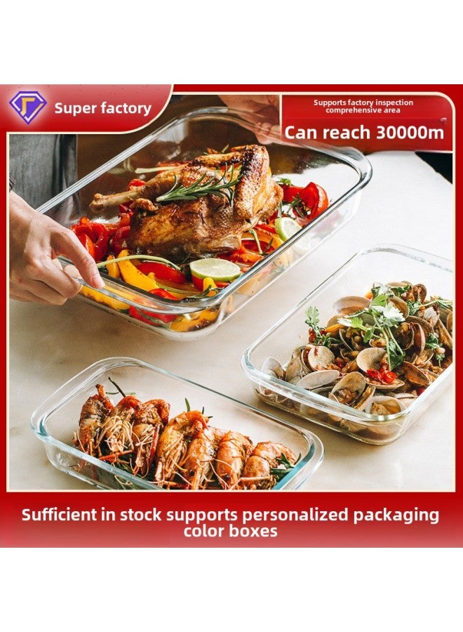 Rectangular Glass Baking Plate Heat Resistant Microwave Special Household Fish Plate High Boron Glass Baked Rice Plate Fruit Plate-Specifications:Oval-0.7l-Color:High Borosilicate-glass Baking Pan  - Image 2