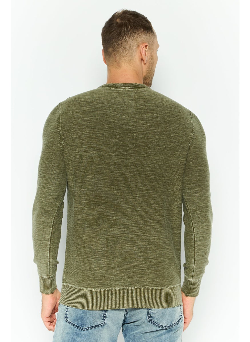 TRUE GRIT - Men Crew Neck Textured Sweatshirts, Olive - Image 1