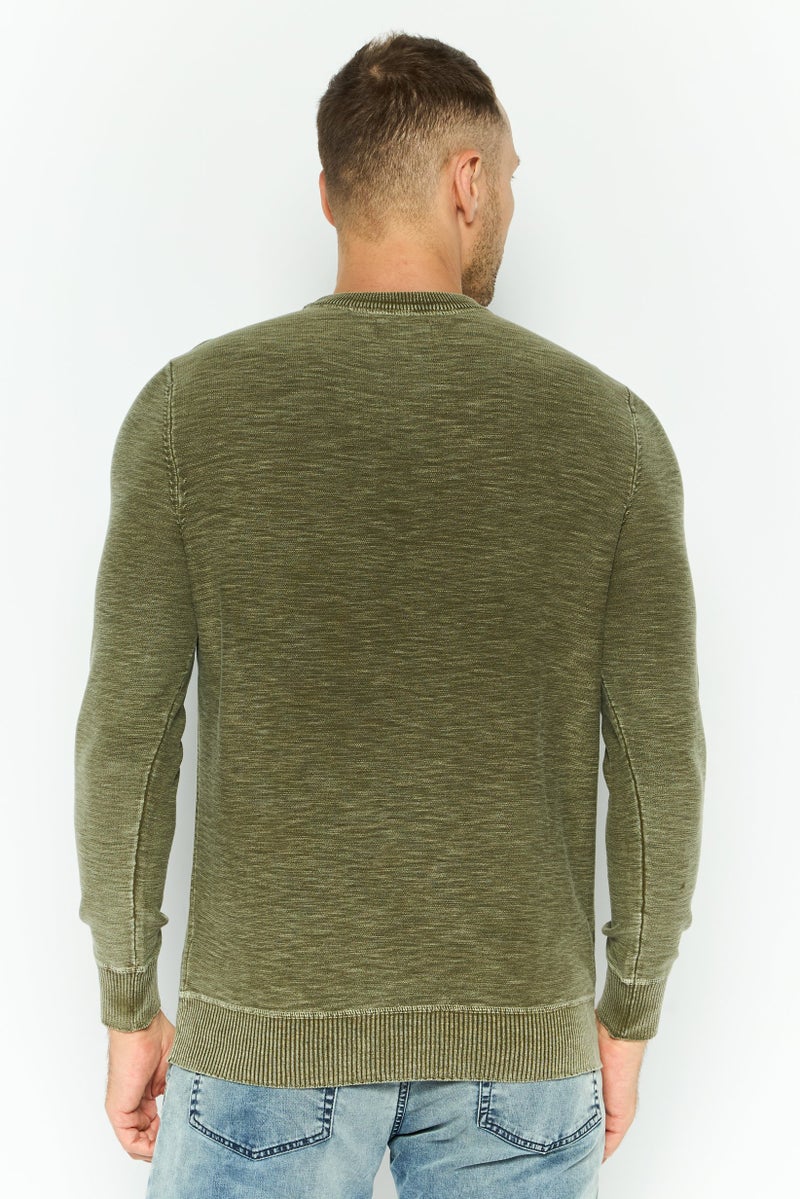 TRUE GRIT Men Crew Neck Textured Sweatshirts, Olive - Image 4
