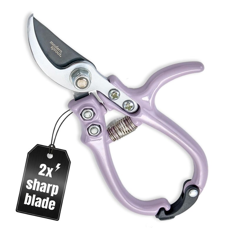 Modern Sprout Hand Pruners - Lightweight Pruning Shears W/Easy Lock- Gardening Scissors - Bypass Sharp Carbon Steel Blade - Rust Resistant - Garden Tools - Reusable Holster - Lavender - Image 1