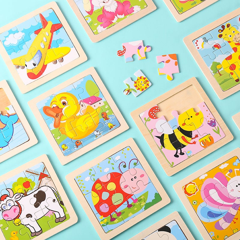 9-Piece Wooden Children'S Puzzle Toy For Early Childhood Education, Educational Cartoon Animals And Vehicles Cognitive Puzzle Board Assembly - Image 3