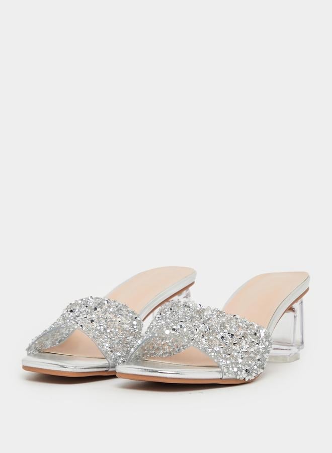Take Two Embellished Slip-On Sandals with Block Heels by Styli - Image 3