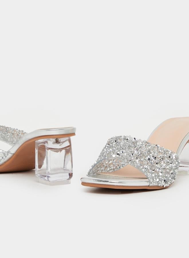 Take Two Embellished Slip-On Sandals with Block Heels by Styli - Image 4