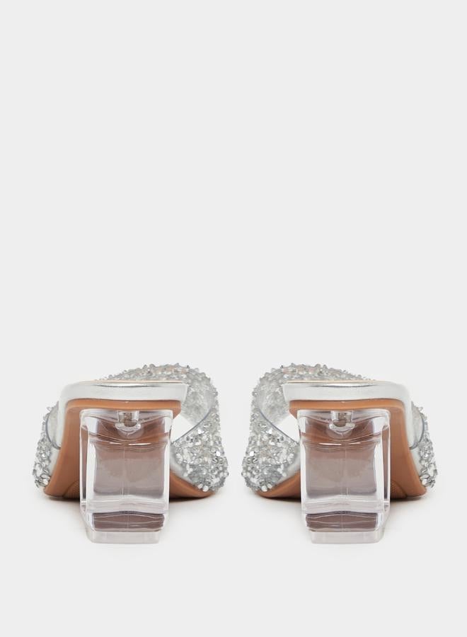 Take Two Embellished Slip-On Sandals with Block Heels by Styli - Image 5