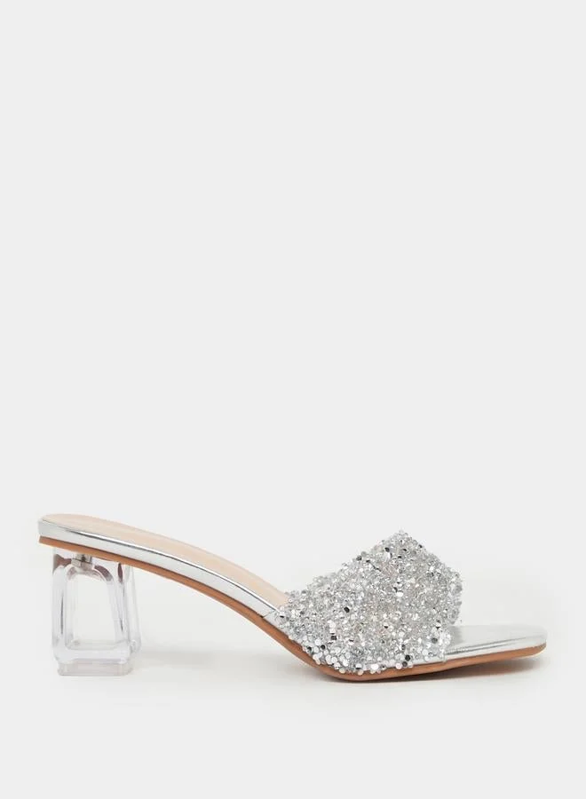 Take Two Embellished Slip-On Sandals with Block Heels