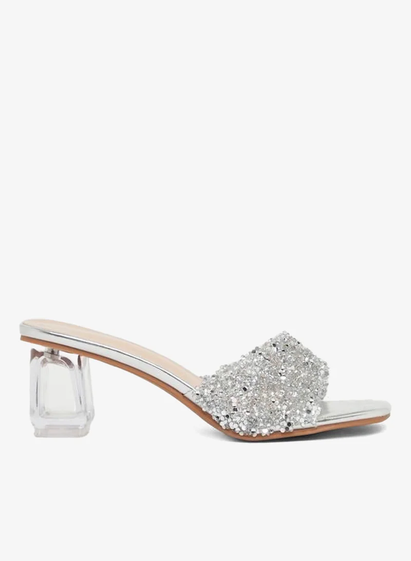 Take Two Embellished Slip-On Sandals with Block Heels
