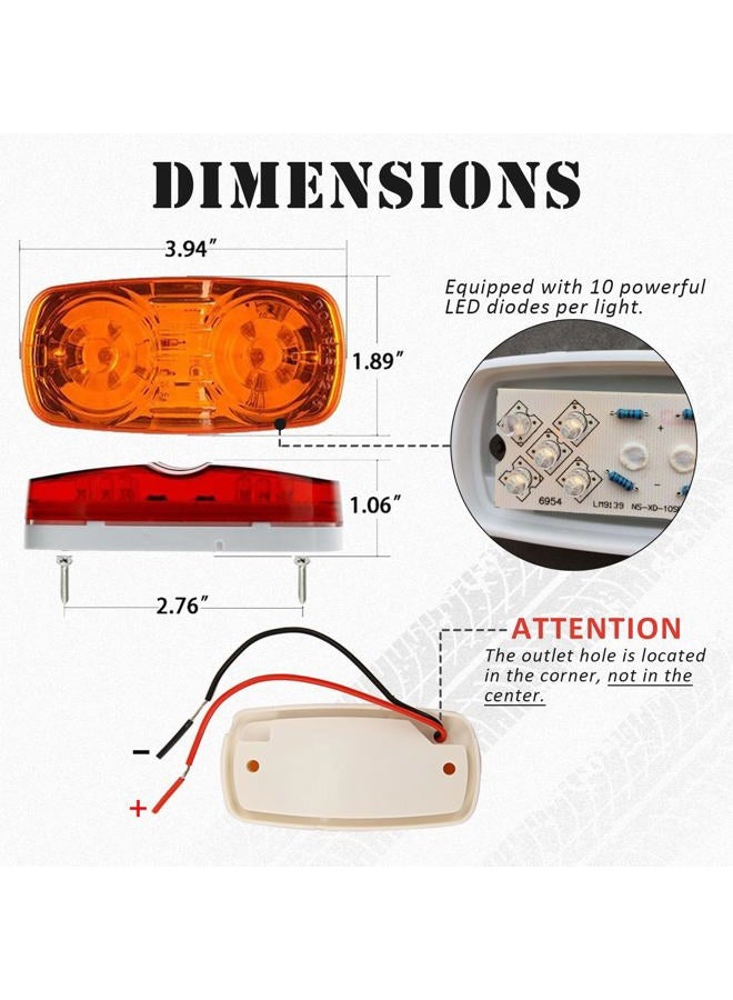 NEW SUN 4x Truck Boat Trailer Double Marker LED Lights 10 Dides Clearance Red/Amber - Image 2