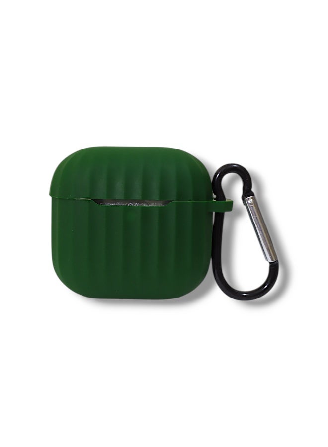 Stylish Wave Silicone AirPods 4 Protective Case with Carabiner - Green - Image 1