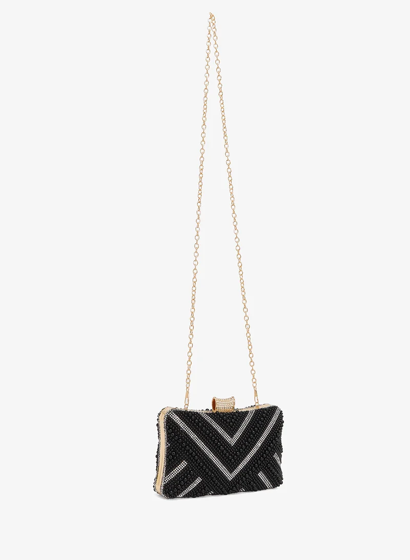 Khizana Beaded Monochrome With Gold Accent Clutch
