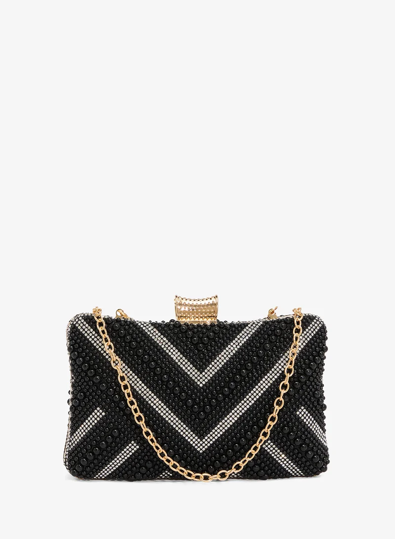 Khizana Beaded Monochrome With Gold Accent Clutch