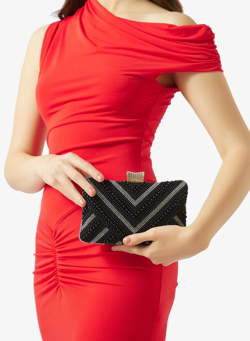 Khizana Beaded Monochrome With Gold Accent Clutch