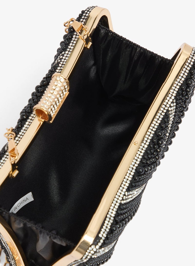 Khizana Beaded Monochrome With Gold Accent Clutch - Image 5