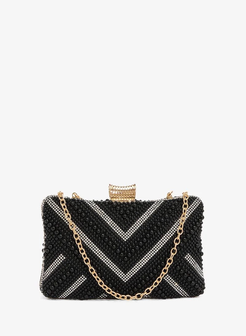 Khizana Beaded Monochrome With Gold Accent Clutch