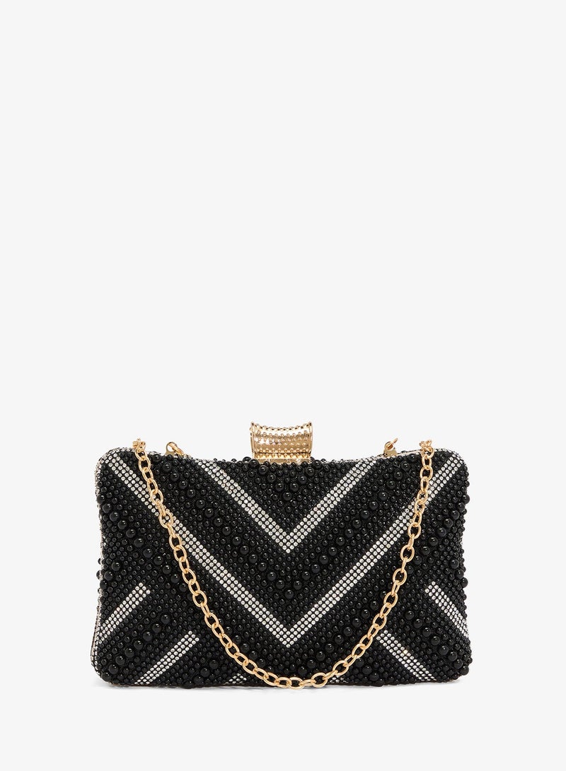 Khizana Beaded Monochrome With Gold Accent Clutch - Image 2