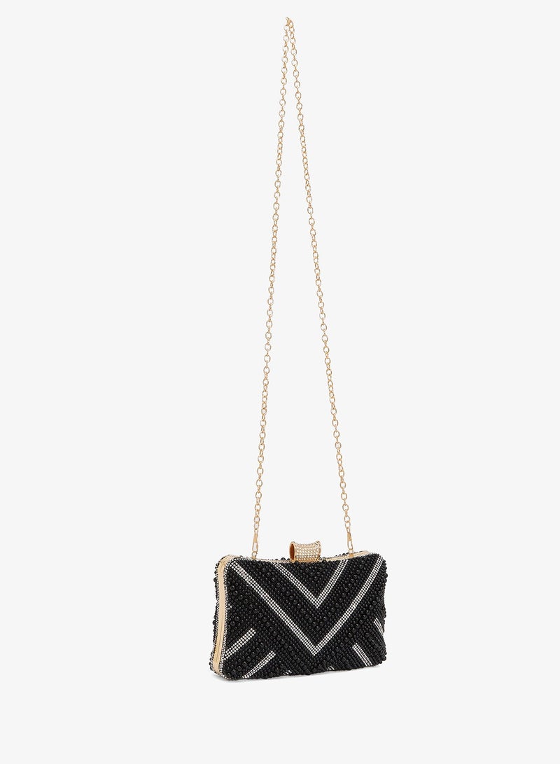 Khizana Beaded Monochrome With Gold Accent Clutch - Image 3