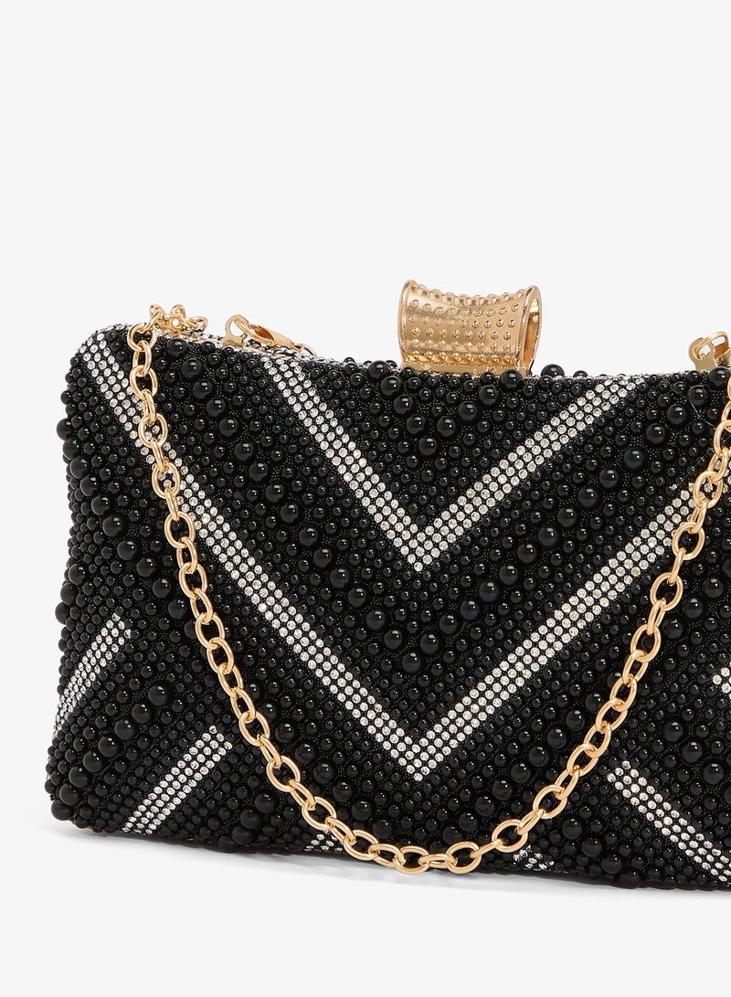 Khizana Beaded Monochrome With Gold Accent Clutch - Image 4