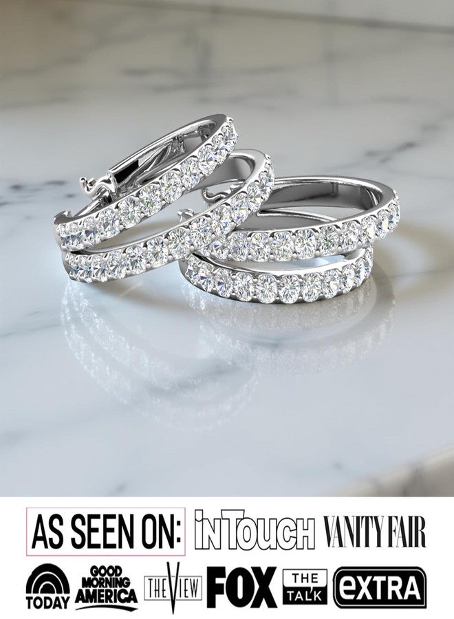 Cate & Chloe Corina 18k White Gold 20mm Silver Hoop Earrings with Simulated Diamond Crystals, Hypoallergenic Jewelry for Women, Gift for Her - Image 3