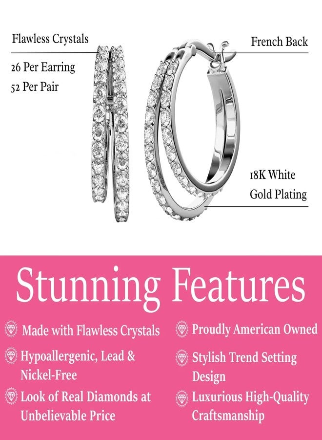 Cate & Chloe Corina 18k White Gold 20mm Silver Hoop Earrings with Simulated Diamond Crystals, Hypoallergenic Jewelry for Women, Gift for Her - Image 2