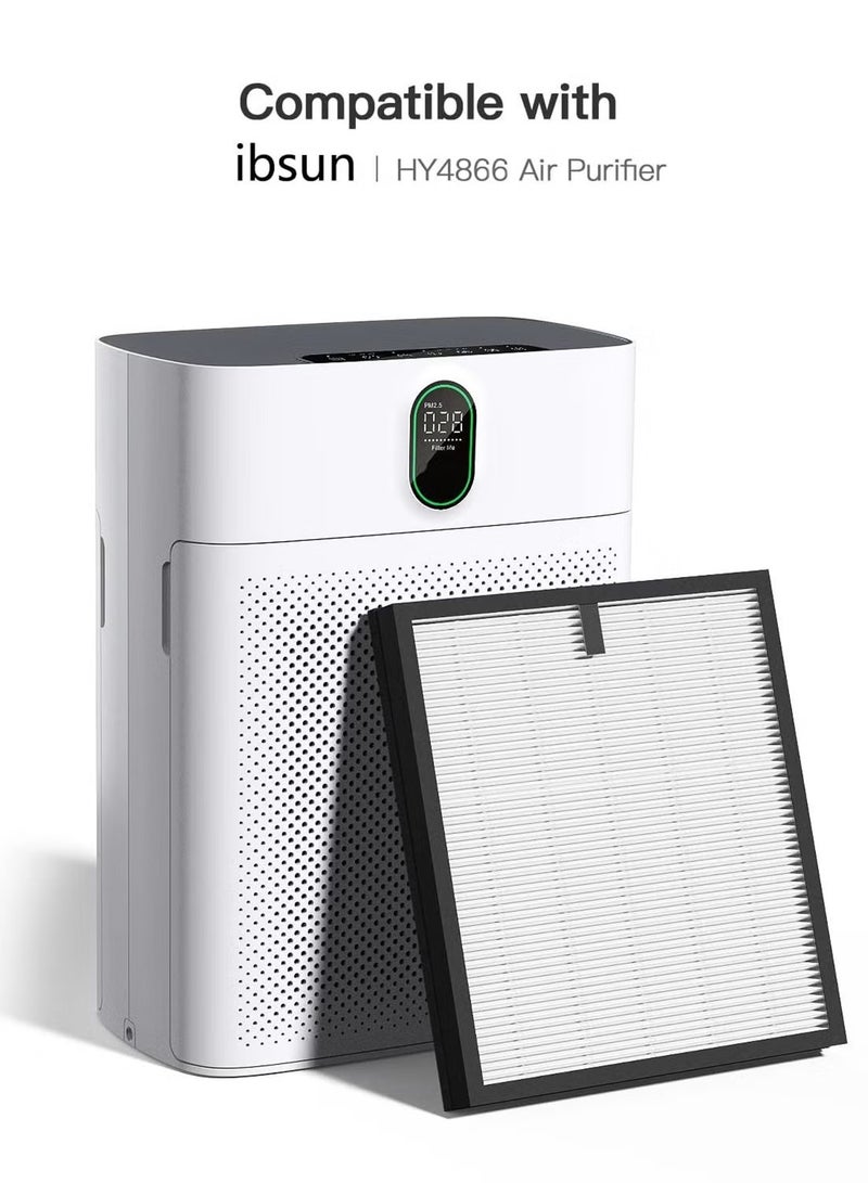 فلتر هواء H13 Ture HEPA مناسب لجهاز تنقية الهواء ibsun HY4866 للغبار ووبر الحيوانات الأليفة وحبوب اللقاح لغرفة النوم والمكتب، الإصدار القياسي، عبوة من قطعتين - Image 2