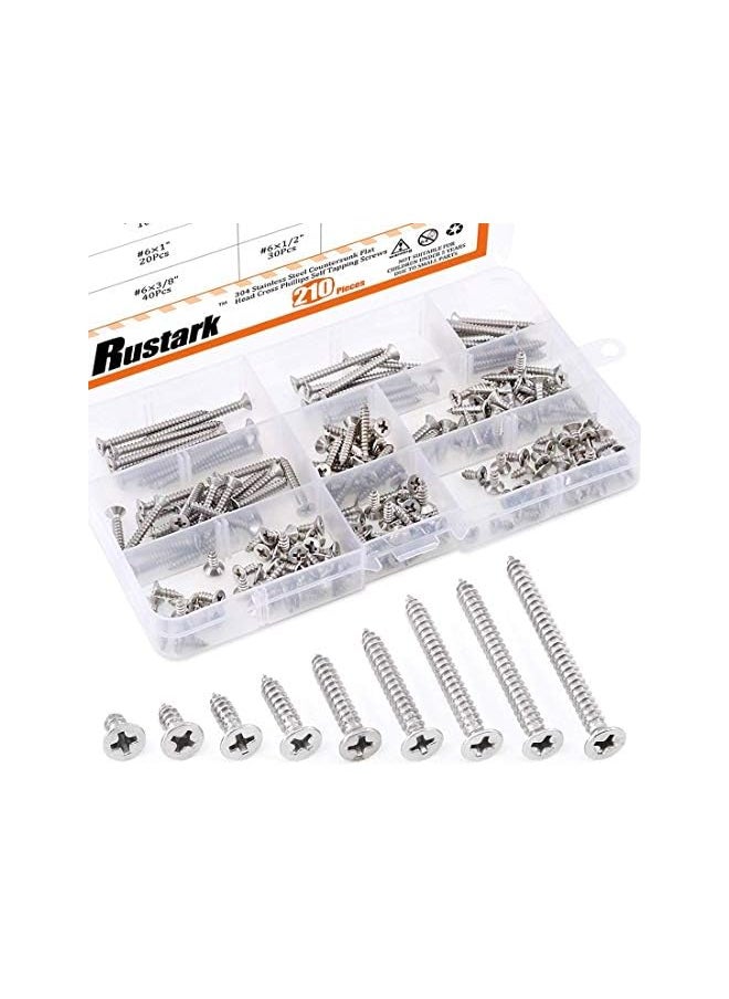 Rustark - 210Pcs [#6 5/16'' to 1/2''] 304 Stainless Steel Flat Head Phillips Cross Wood Screw Drive Self-Drilling Screws Assortment Kit - Image 1