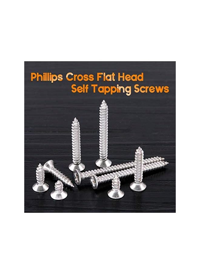 Rustark - 210Pcs [#6 5/16'' to 1/2''] 304 Stainless Steel Flat Head Phillips Cross Wood Screw Drive Self-Drilling Screws Assortment Kit - Image 1