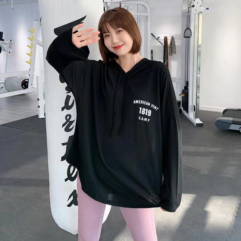 Generic Sports Sweater Coat Womens Loose Quick-drying T-shirt Running Hoodie Slim Look Fitness Clothes Yoga Clothes Long Sleeve Top Black long sleeve 212 [regular]] 