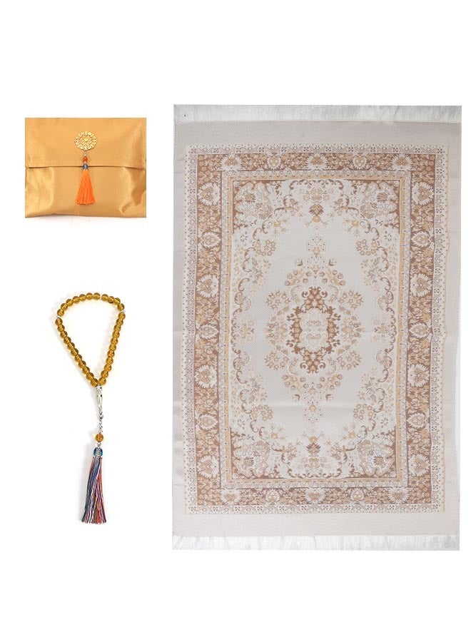 Muslim Prayer Rug and Prayer Beads with Elegant Design Cylinder Gift Box | Janamaz | Sajadah | Soft Islamic Prayer Rug | Islamic Gifts Set | Prayer Carpet Mat, Taffeta Fabric  - Image 2