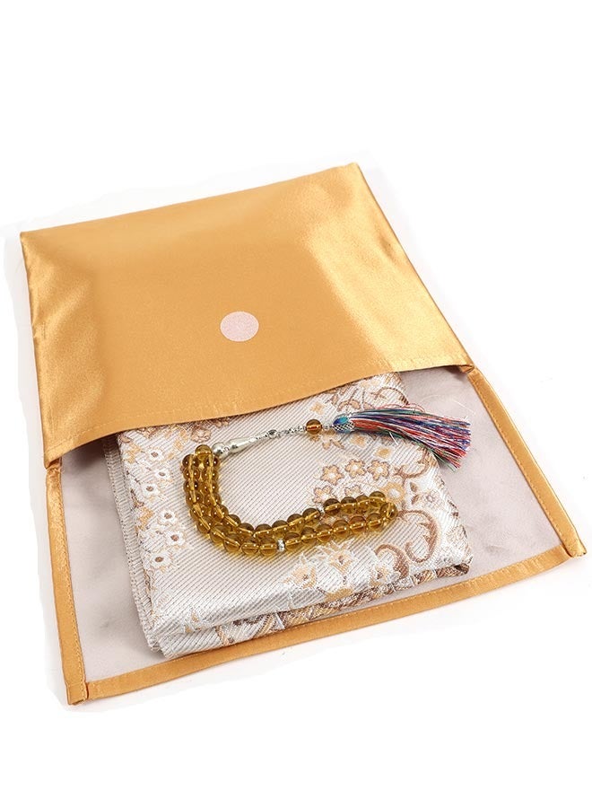 Muslim Prayer Rug and Prayer Beads with Elegant Design Cylinder Gift Box | Janamaz | Sajadah | Soft Islamic Prayer Rug | Islamic Gifts Set | Prayer Carpet Mat, Taffeta Fabric  - Image 3