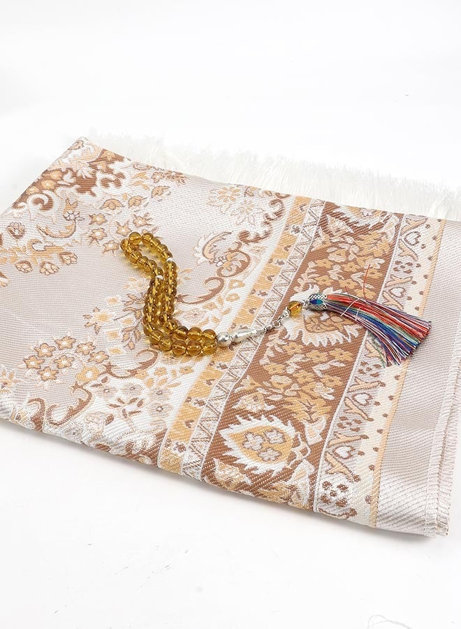 Muslim Prayer Rug and Prayer Beads with Elegant Design Cylinder Gift Box | Janamaz | Sajadah | Soft Islamic Prayer Rug | Islamic Gifts Set | Prayer Carpet Mat, Taffeta Fabric  - Image 5