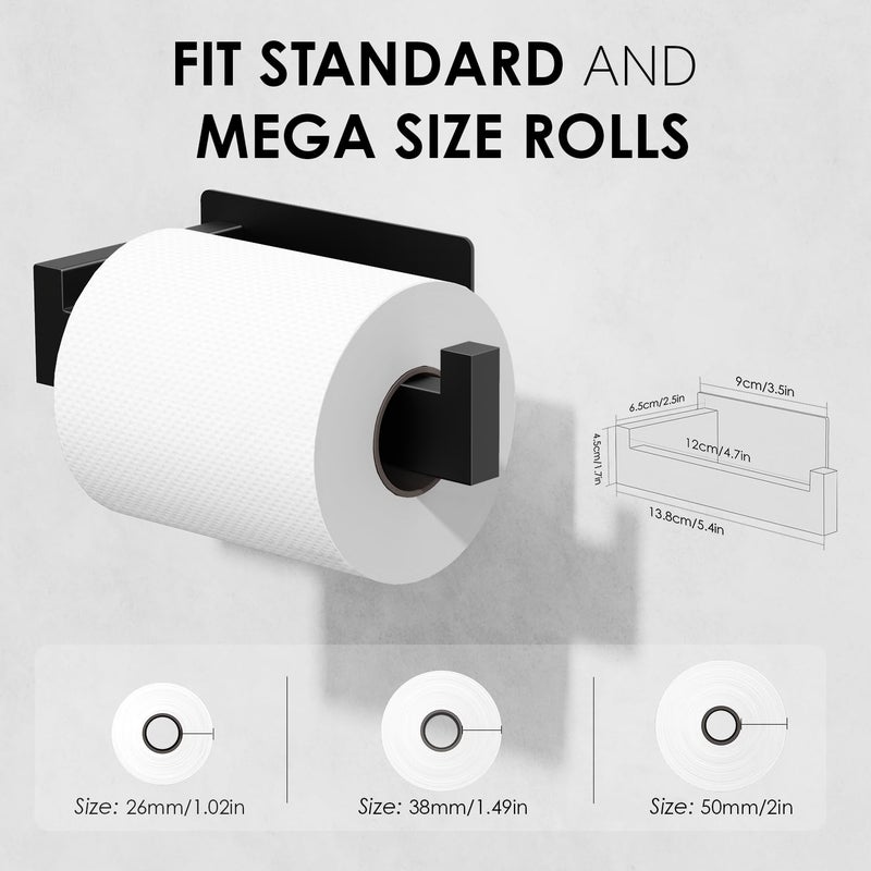 Auxmir Toilet Paper Holder Self Adhesive  Premium Thicken SUS304 Stainless Steel Rustproof Toilet Roll Holder No Drilling  Wall Mount Toilet Tissue Holder for Bathroom Kitchen Washroom RV  Matte Black - Image 2
