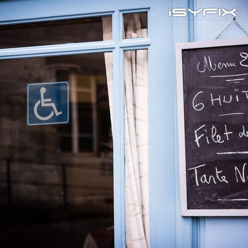 iSYFIX Handicap Signs Stickers Decal Symbol - 4 pack 6x6 inch - ADA Compliant - Premium Front Adhesive Vinyl for Applying inside the Window or Glass Door, Disabled Wheelchair Sign, Disability Sticker. - Image 4