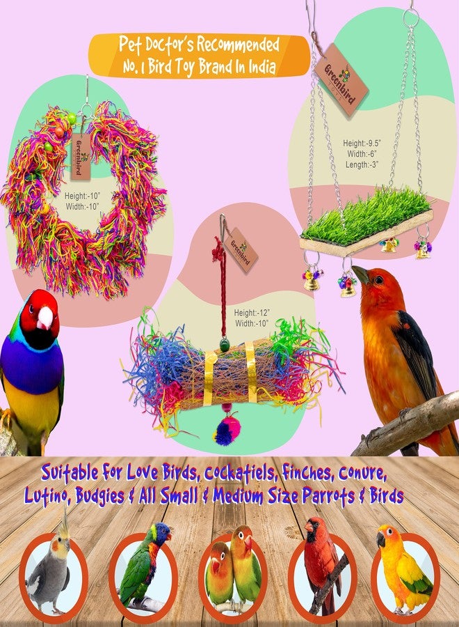 GREENBIRDS 7 Pack Bird Colorful Chewing Toys Perchs, Swings, Ring, Parrot Foraging Shredder Toys for Bird & Parrot - Image 5