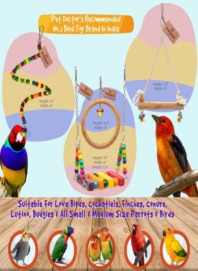 GREENBIRDS 7 Pack Bird Colorful Chewing Toys Perchs, Swings, Ring, Parrot Foraging Shredder Toys for Bird & Parrot - Image 4